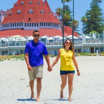 Image of couple walking on Coronado beach San Diego