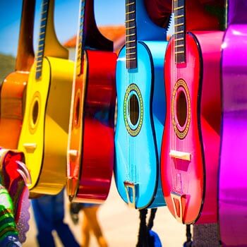 Image of colorful guitars in San Diego
